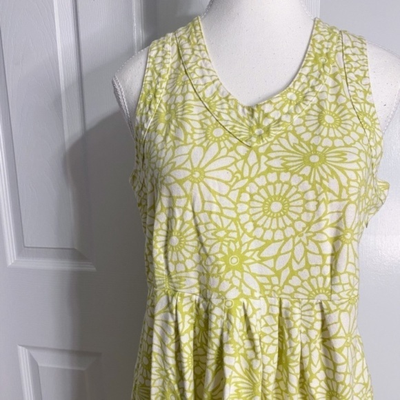 Madison Greenish-Yellow Floral Cotton V-Neck‎ Tank Midi Dress - Picture 3 of 16
